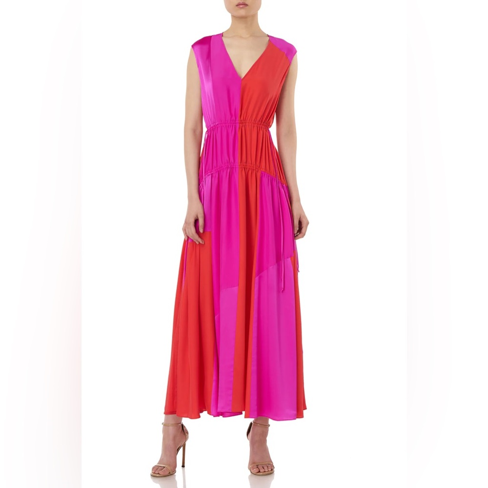 Amur Lotta Color-Blocked Silk Maxi Dress - Fuchsia/Poppy Red Size 12